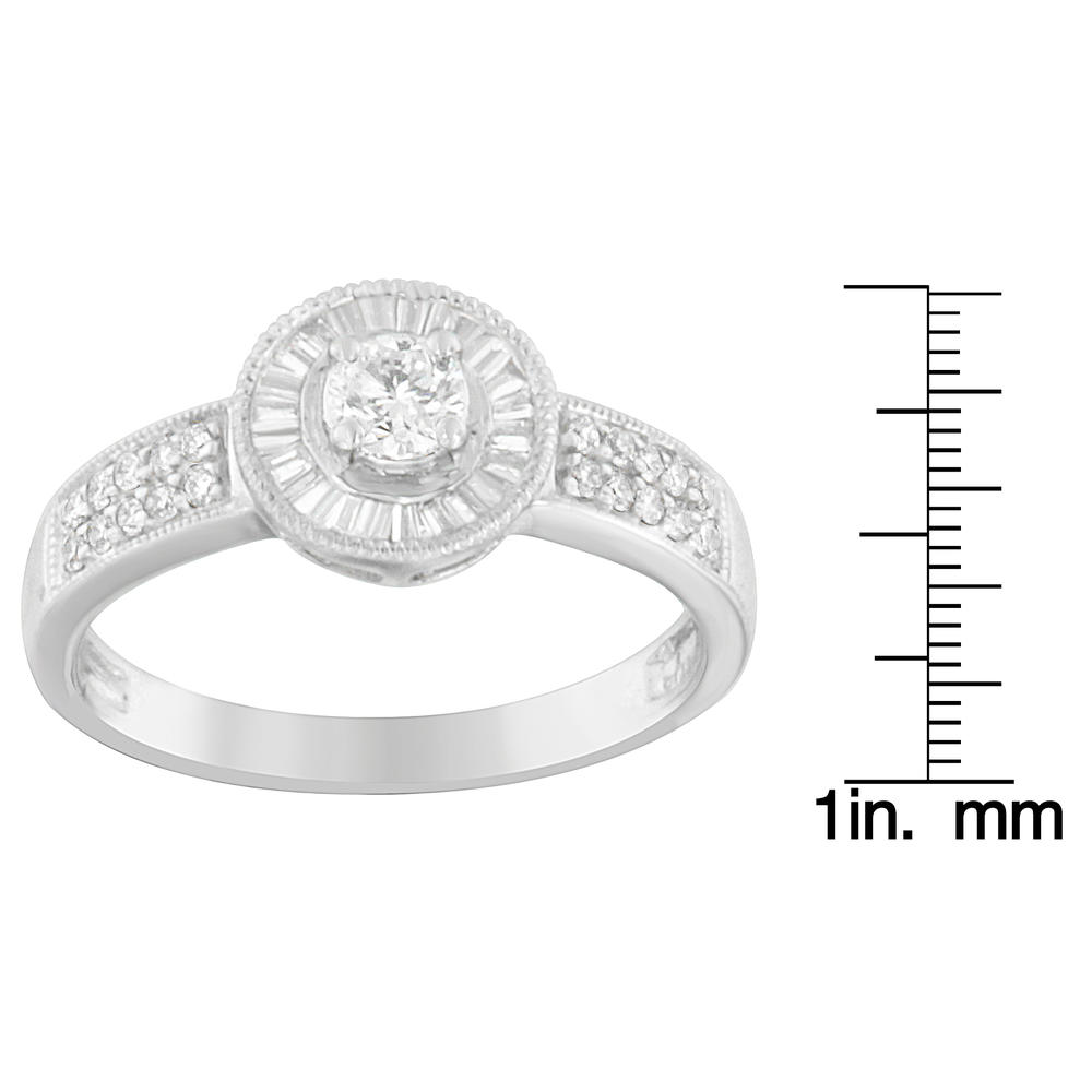 14K White Gold 1/2 CTTW Round and Baguette-Cut Diamond Ring(H-I,SI1-SI2)