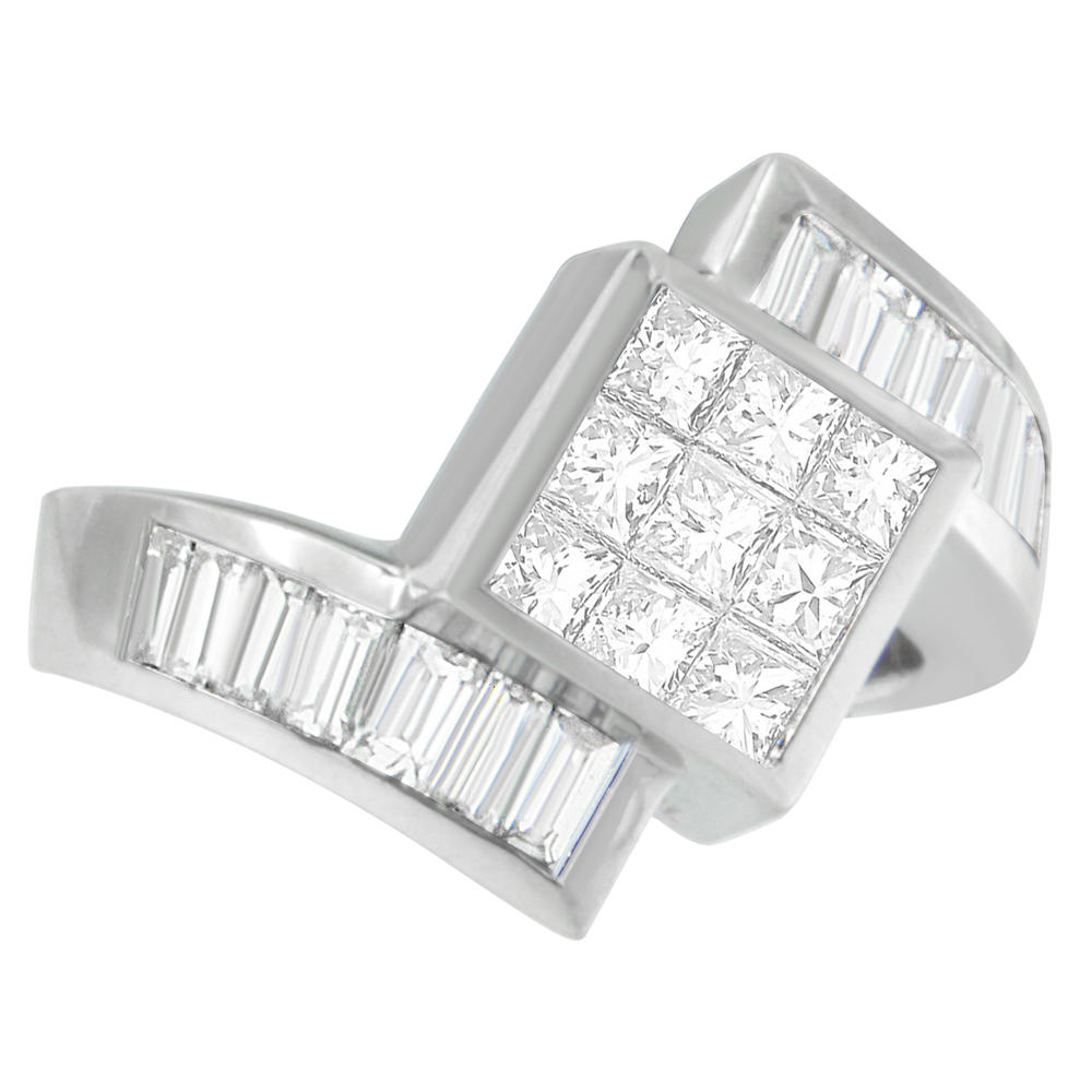 14K White Gold 2.20 CTTW Princess and Baguette-cut Diamond Ring (G-H, VS2-SI1)