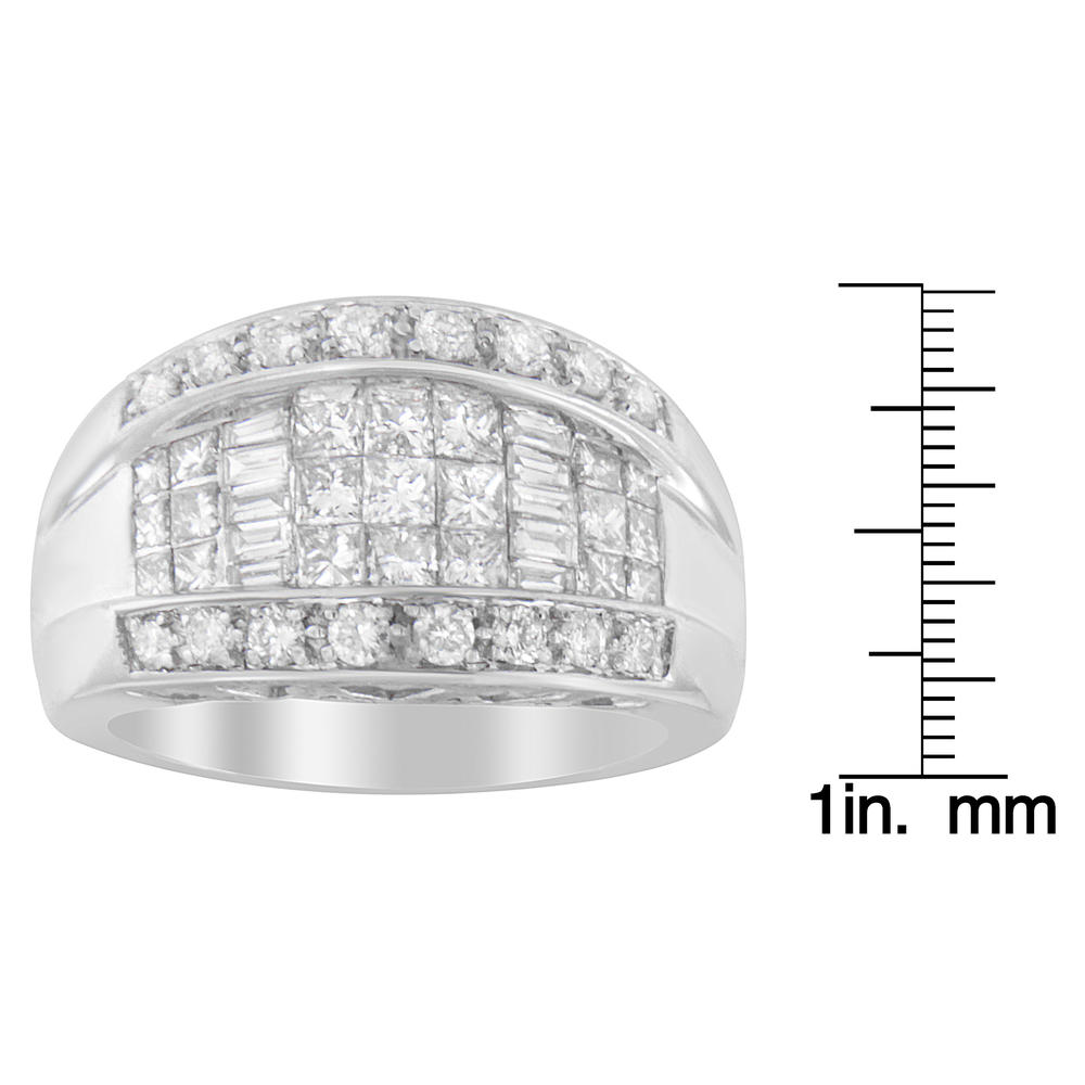 14K White Gold 1.5 CTTW Round, Baguette and Princess Cut Diamond Ring(H-I,SI2-I1)