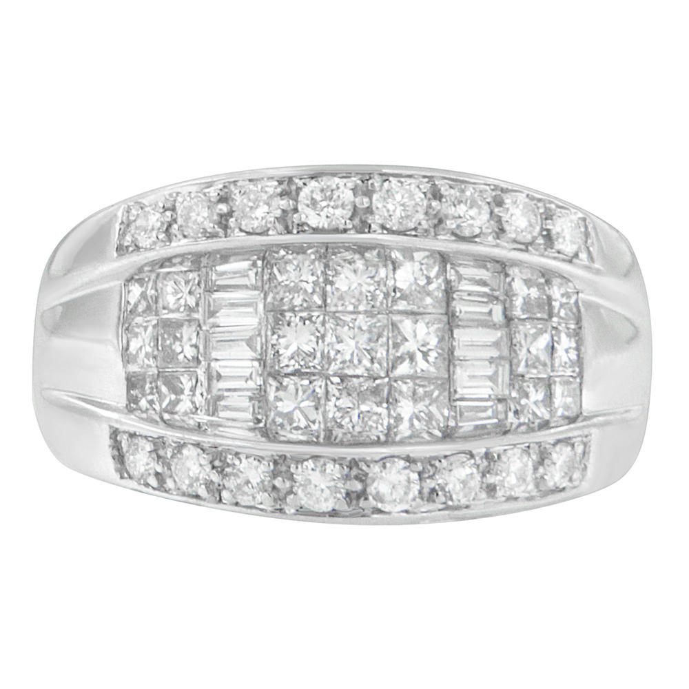14K White Gold 1.5 CTTW Round, Baguette and Princess Cut Diamond Ring(H-I,SI2-I1)