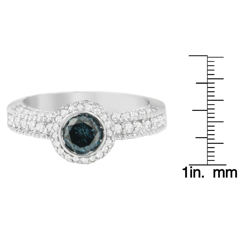 14K White Gold 1 1/2 ct. TDW Round Cut Diamond Ring with Treated Blue Center Stone  (H-I, I1-I2)