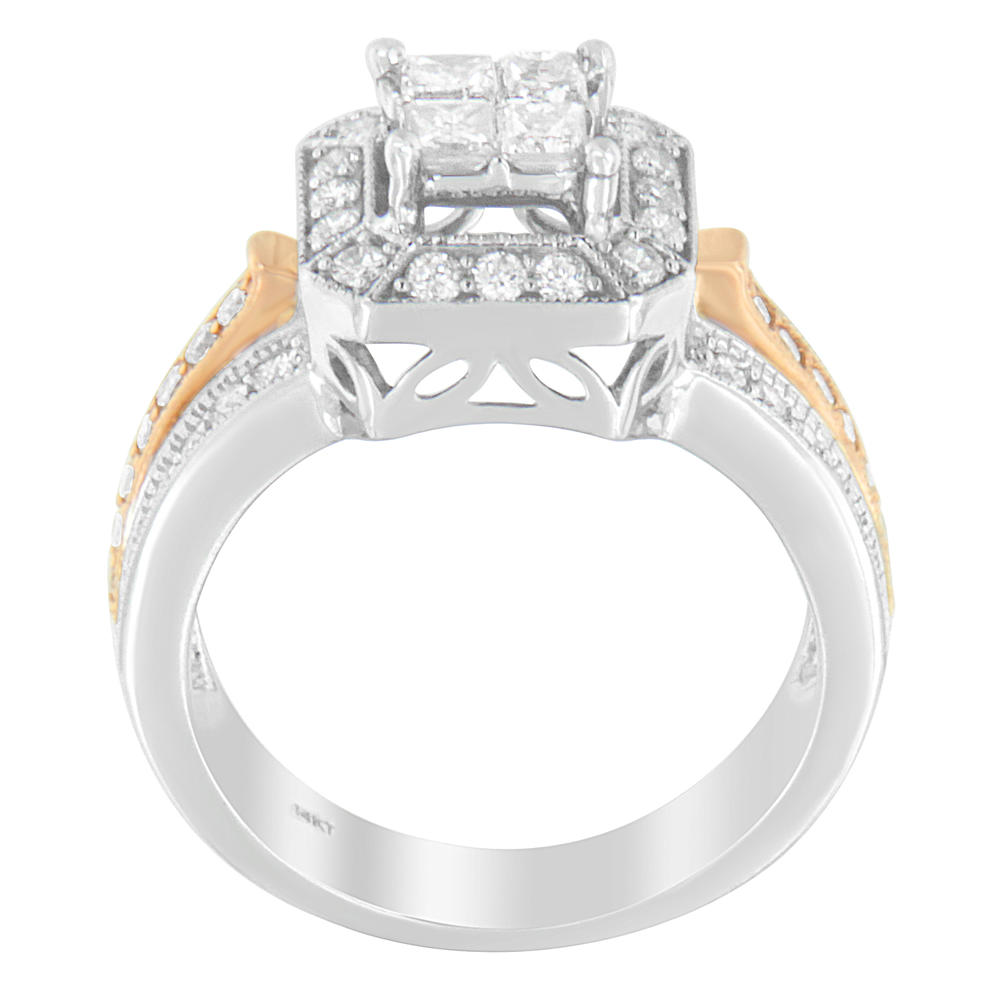 14K Two-Toned Gold 1.13 CTTW Round and Princess Cut Diamond Ring (I-J,I1-I2)