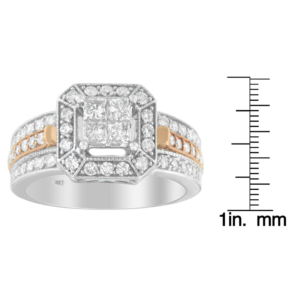 14K Two-Toned Gold 1.13 CTTW Round and Princess Cut Diamond Ring (I-J,I1-I2)