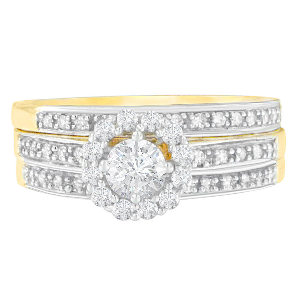 14K Yellow Gold 3/4 ct. TDW Round Cut Diamond Engagement Ring With Wedding Band Ring (H-I, I1-I2)