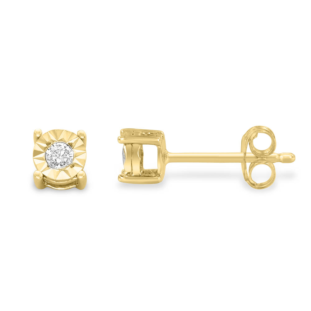 10k Yellow-Gold Plated Sterling Silver .10ct. TDW Round-Cut Diamond Miracle-Plated Stud Earrings (J-K,I3)