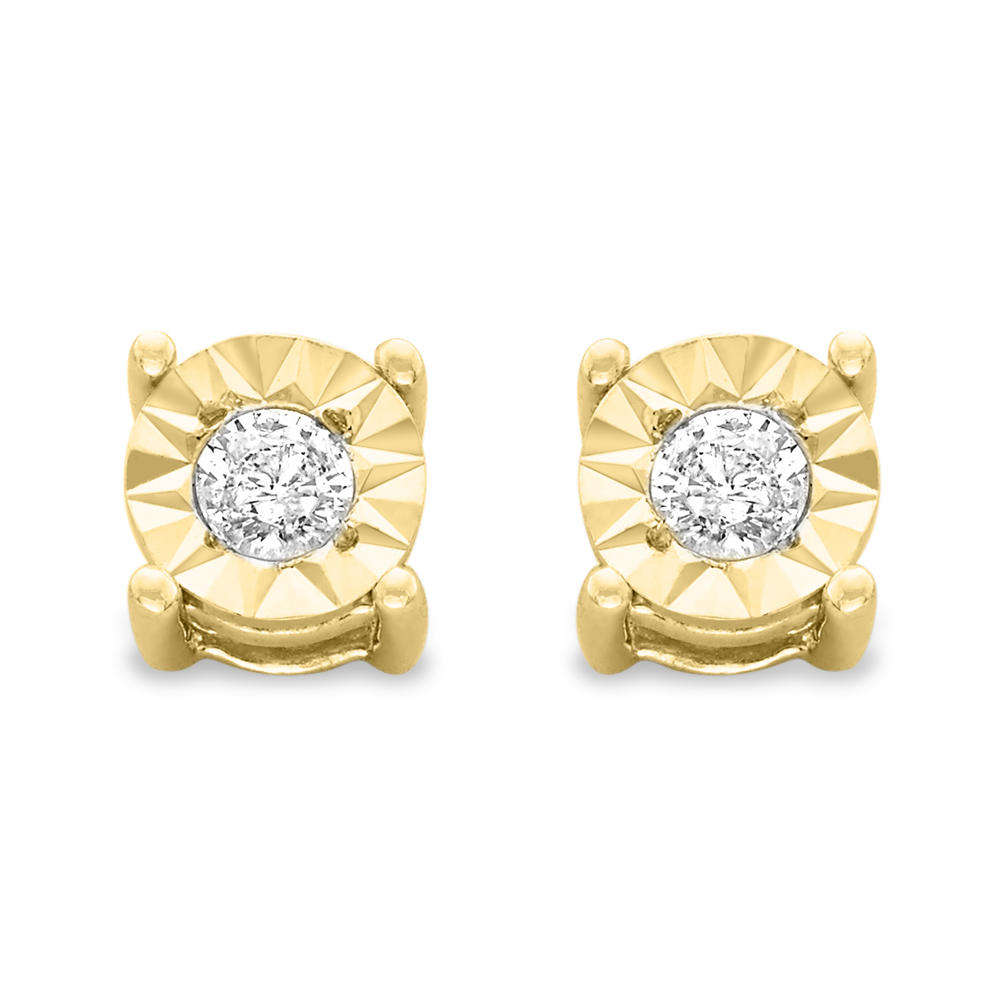 10k Yellow-Gold Plated Sterling Silver .10ct. TDW Round-Cut Diamond Miracle-Plated Stud Earrings (J-K,I3)
