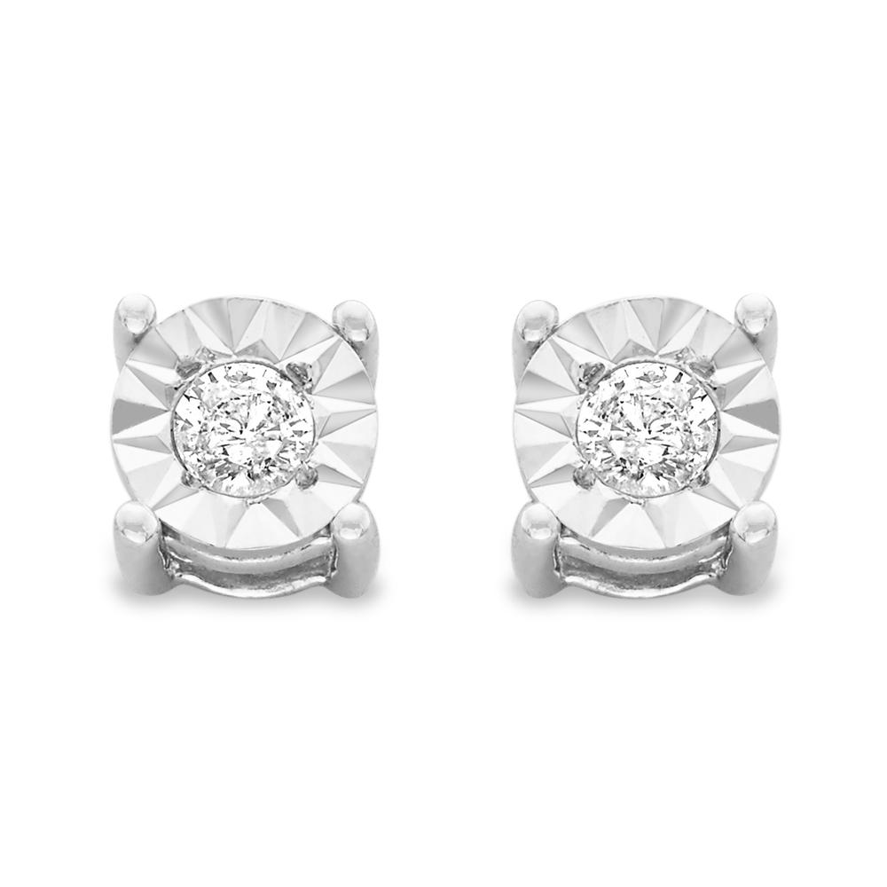 Sterling Silver .10ct. TDW Round-Cut Diamond Miracle-Plated Stud Earrings (J-K,I3)