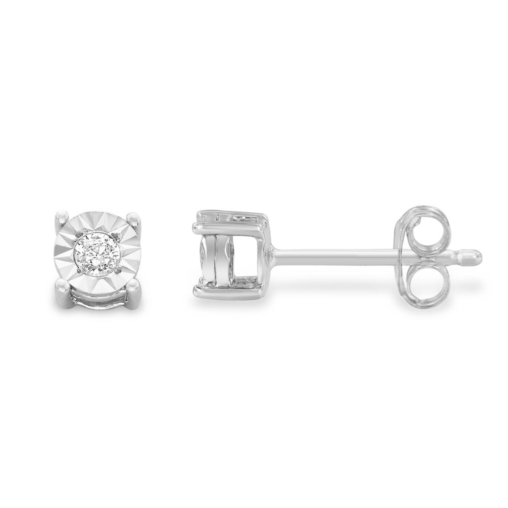 Sterling Silver .10ct. TDW Round-Cut Diamond Miracle-Plated Stud Earrings (J-K,I3)