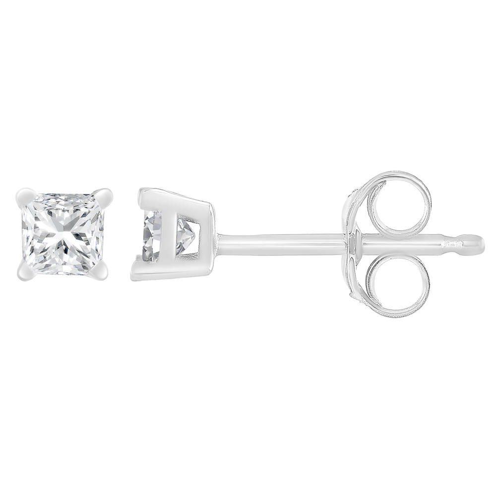 14K White Gold 1 ct Princess Cut Diamond Solitaire Stud Earrings (G-H, SI1-SI2)