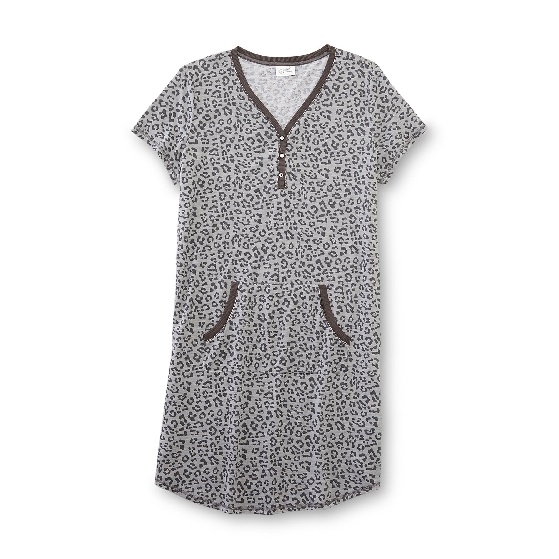 Jaclyn Smith Women's Plus Henley Nightgown - Leopard Print
