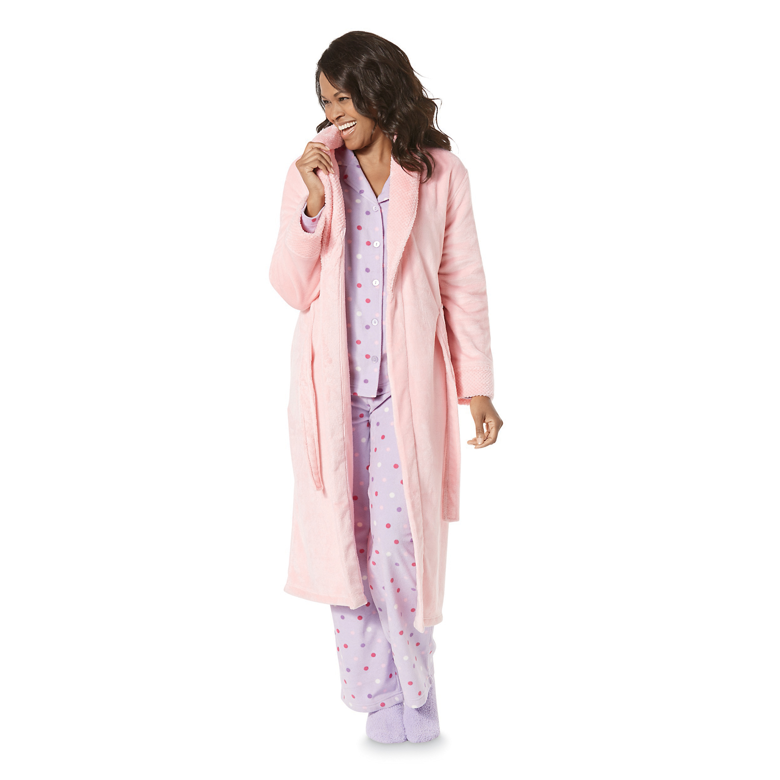 Pink K Women's Printed Flannel Pajama Set - Polka Dot