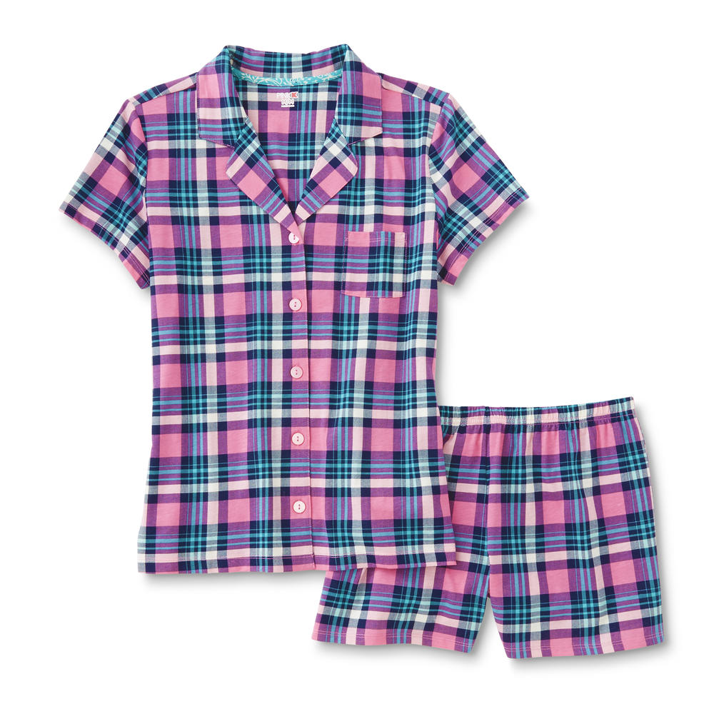 Pink K Women's Pajama Shirt & Shorts - Plaid
