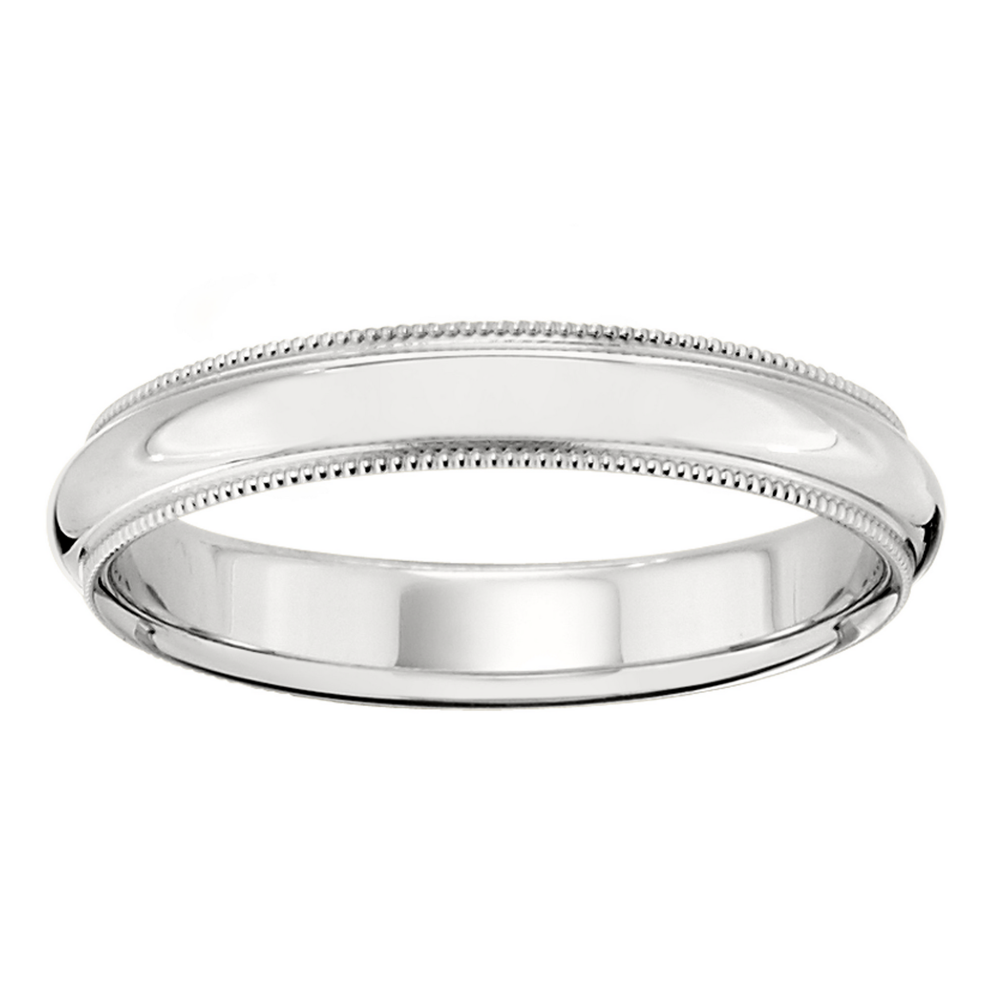 Mens 4mm 10K White Gold Milgrain Wedding Band