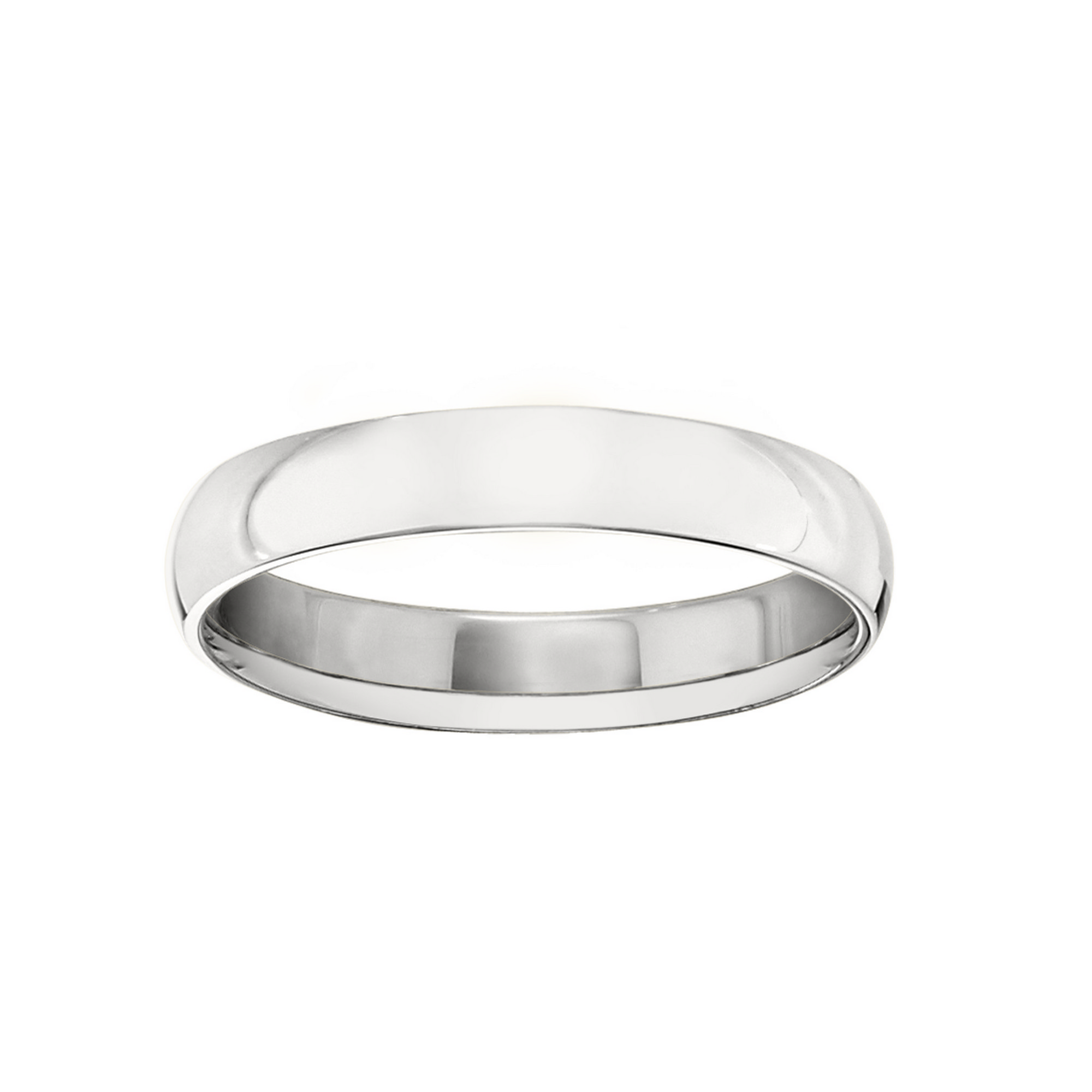 Ladies 4mm 10K White Gold Half-Round Comfort Fit Wedding Band, Yellow Ladies 4mm 10K White Gold Half-Round Comfort Fit Wedding Band, Yellow