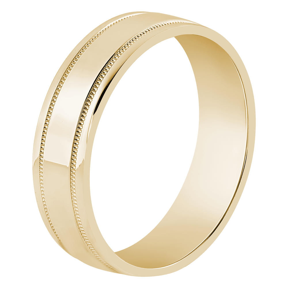 Mens 6mm 1 Micron 14K Yellow Gold Plated Sterling Silver High Polish Grooved Comfort Fit Wedding Band