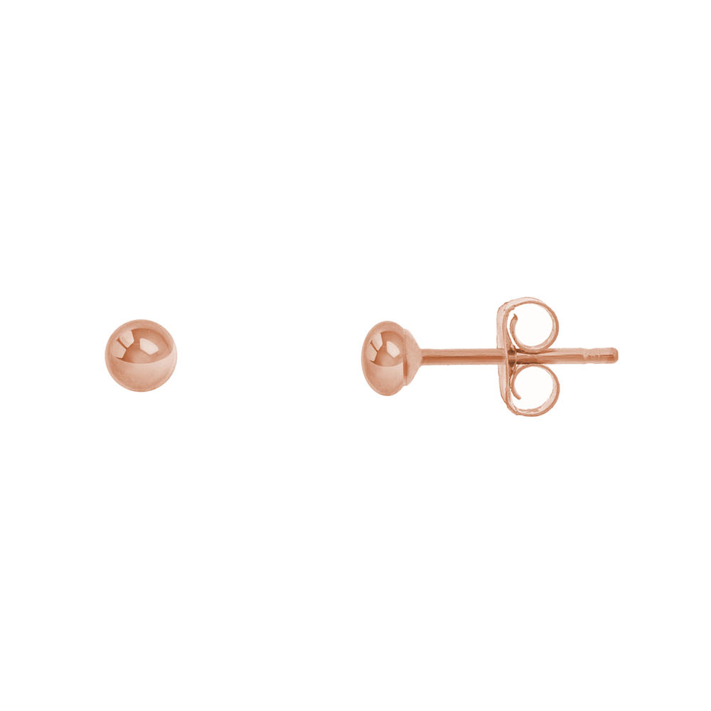 14K Rose Gold 3mm High Polish Flat Button Ball Stud Earring