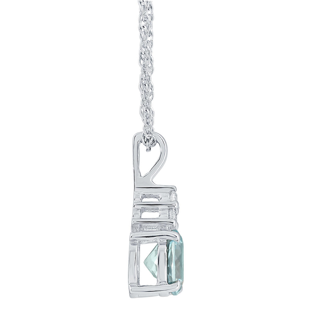 New York City Diamond District Simulated Aquamarine and Created White Sapphire Accent Pendant in Sterling Silver