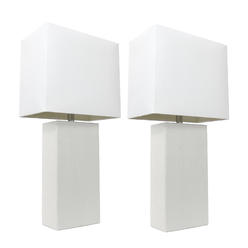 Elegant Designs 2-Pack Modern Leather Table Lamps With White Fabric Shades, White