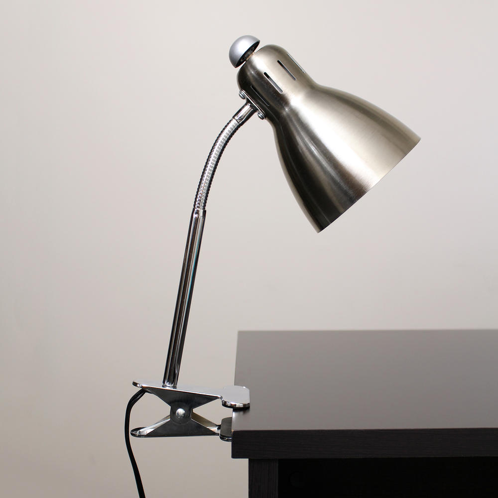 Simple Designs Adjustable Clip Light Desk Lamp, Brushed Nickel