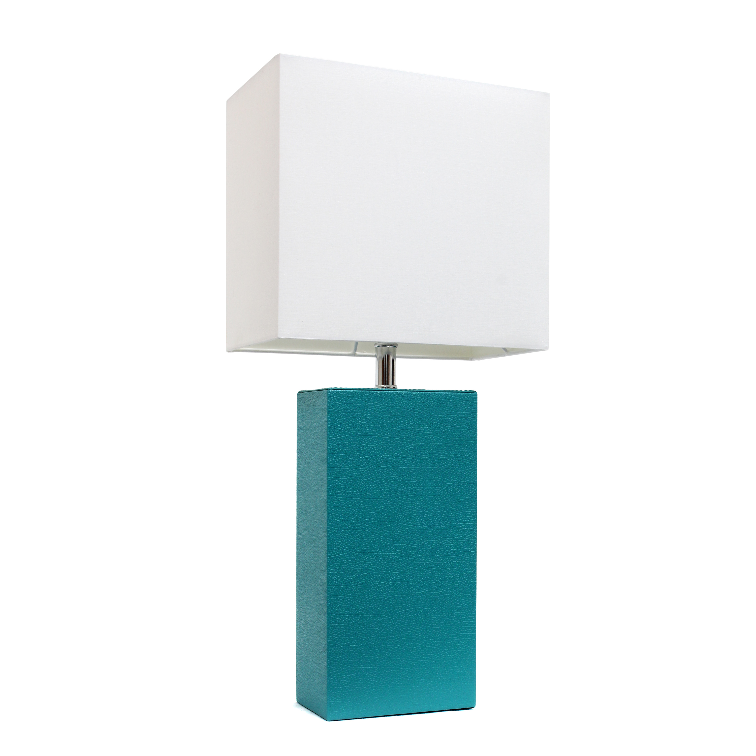 Elegant Designs Modern Leather Table Lamp with White Fabric Shade, Teal