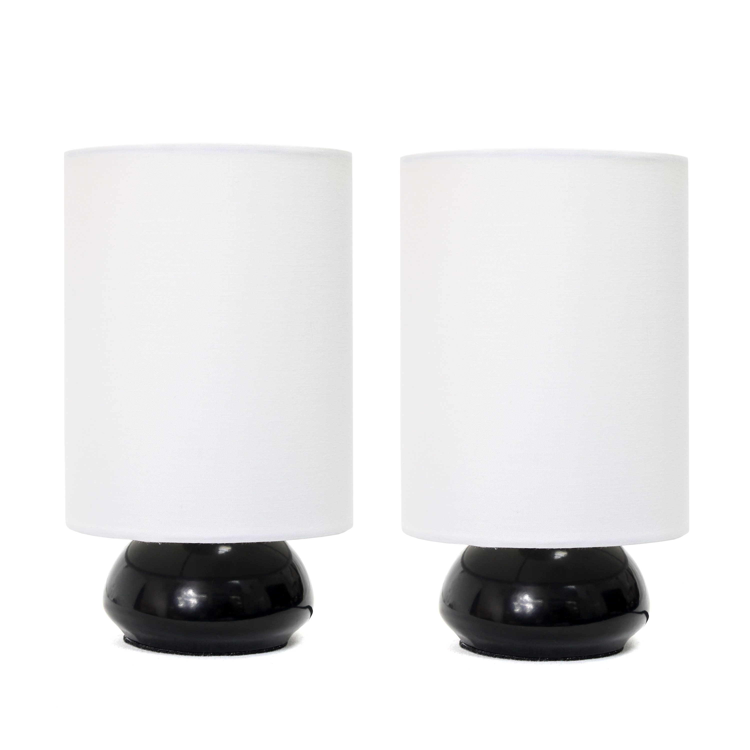Simple Designs Gemini Colors 2 Pack Mini Touch Table Lamp Set with Fabric Shades, Black