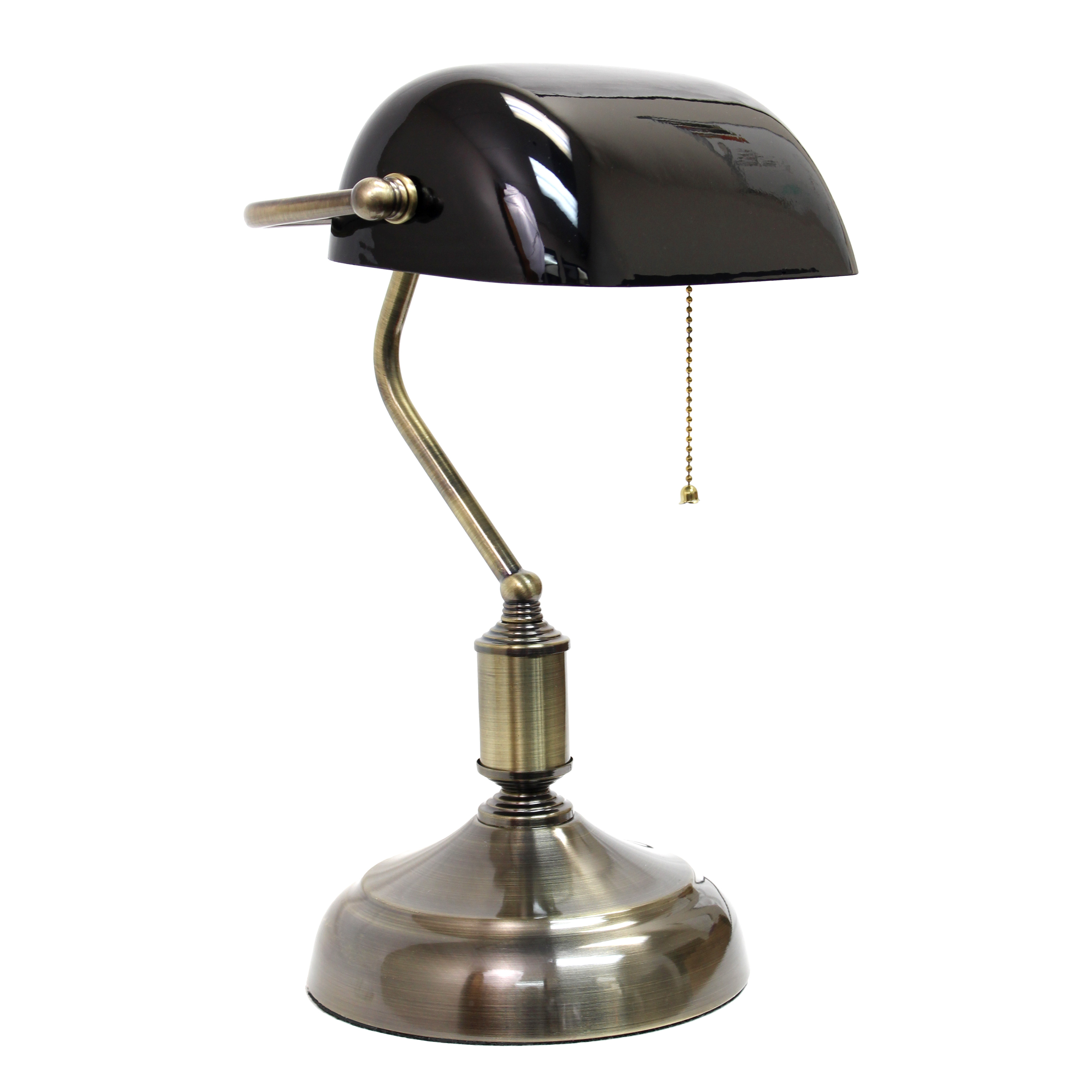 Simple Designs Executive Banker's Desk Lamp with Glass Shade, Black