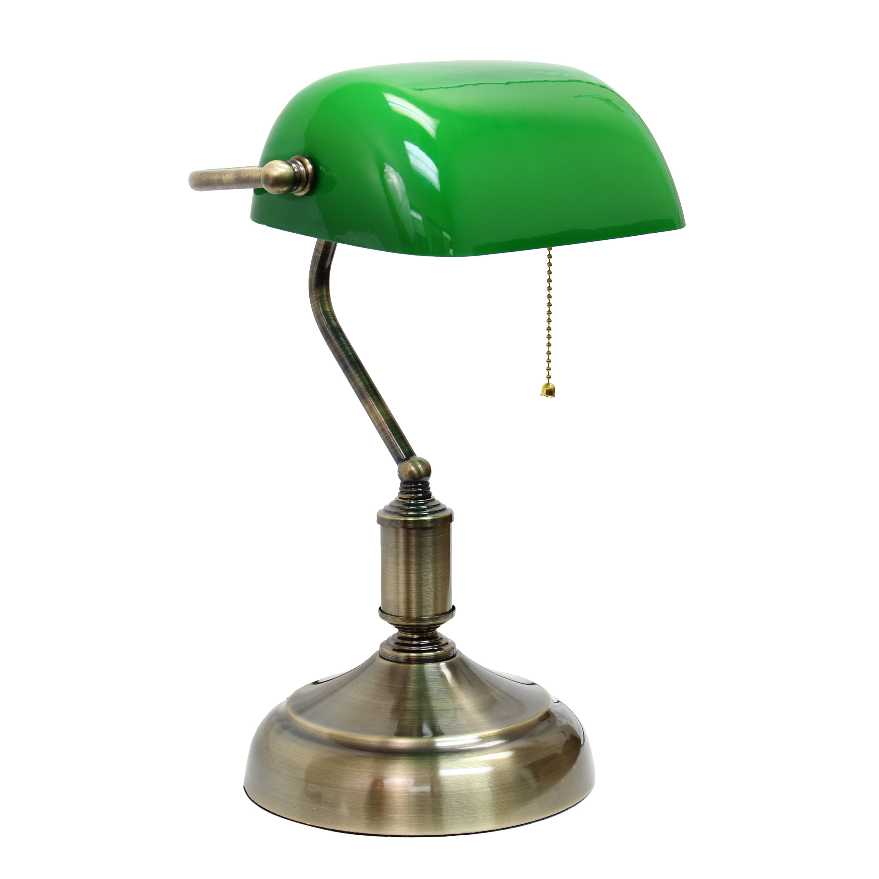 Simple Designs Executive Banker's Desk Lamp with Glass Shade, Green