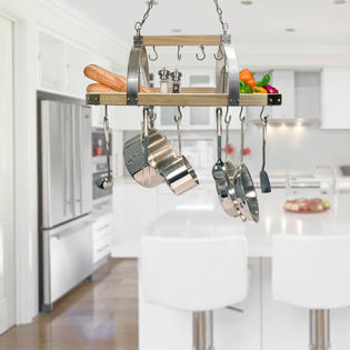 Elegant Designs 2 Light Kitchen Wood Pot Rack with Downlights