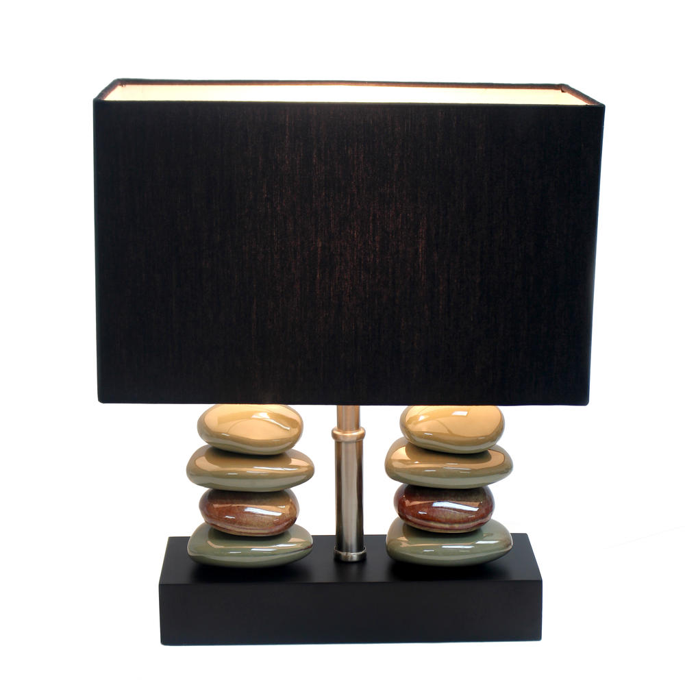 Elegant Designs Rectangular Dual Stacked Stone Ceramic Table Lamp with Black Shade