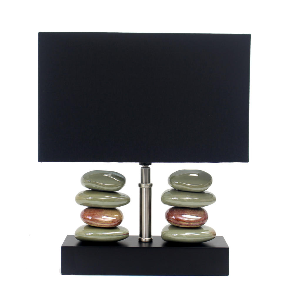 Elegant Designs Rectangular Dual Stacked Stone Ceramic Table Lamp with Black Shade