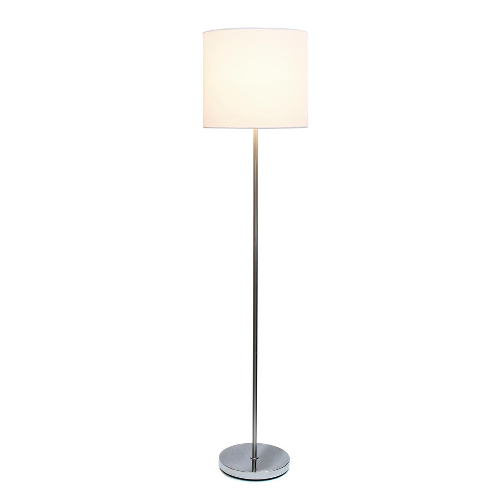 Simple Designs Brushed Nickel Drum Shade Floor Lamp, White