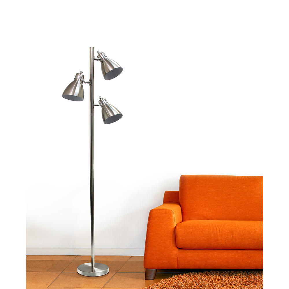 Simple Designs 3-Light Tree Floor Lamp - Brushed Nickel
