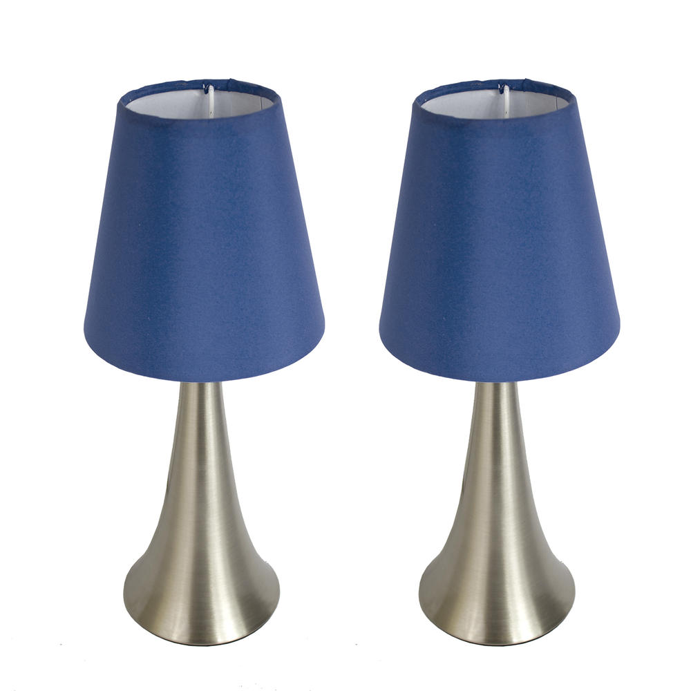 Simple Designs Valencia Two Pack Mini Touch Table Lamp Set with Blue Shades