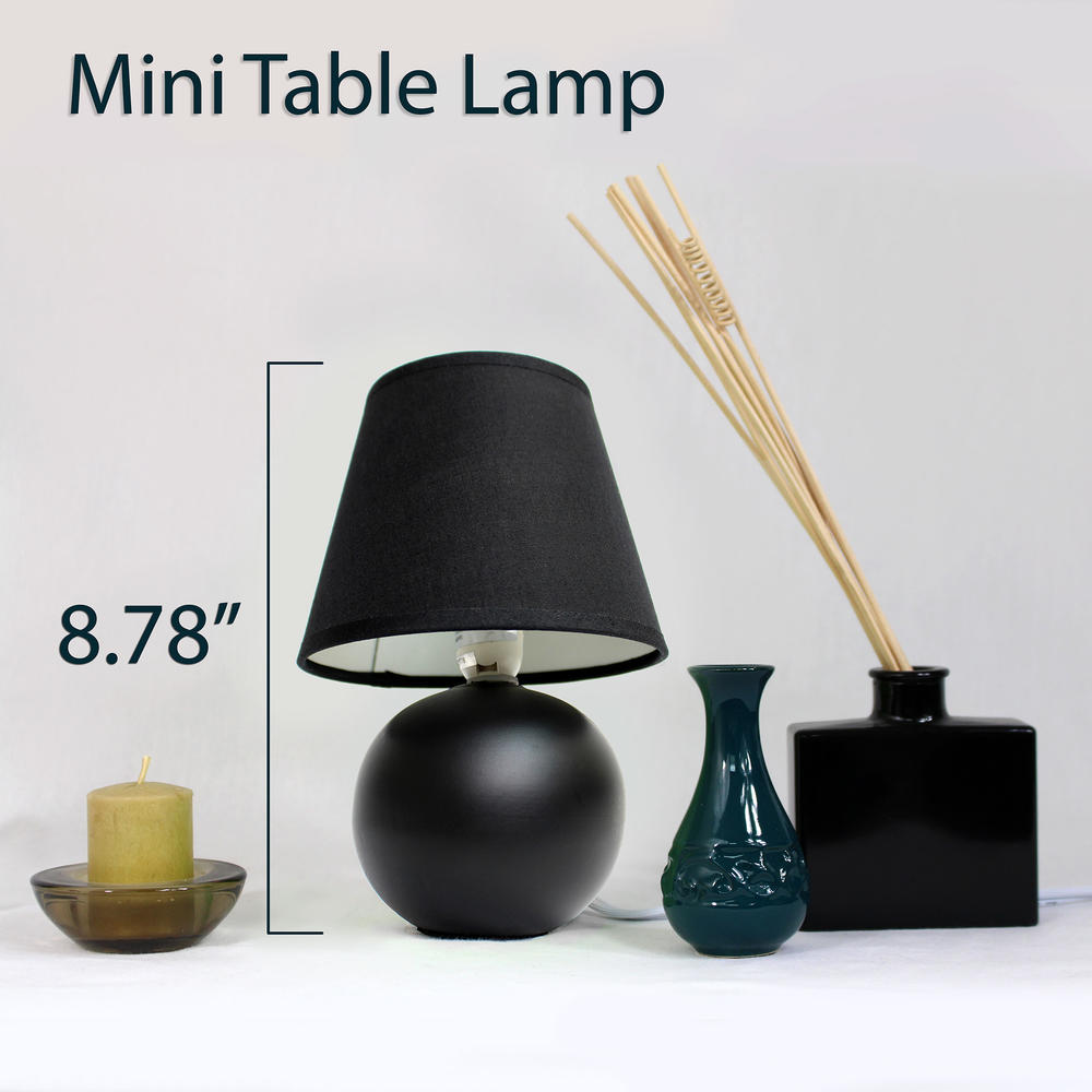 Simple Designs Mini Ceramic Globe Table Lamp 2 Pack Set Black