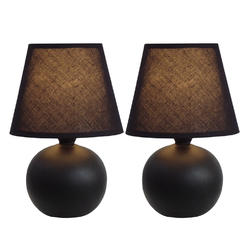 Simple Designs Mini Ceramic Globe Table Lamps, 2-Pack Set, Black