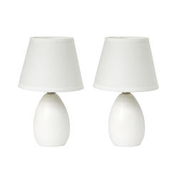 Simple Designs Mini Egg Oval Ceramic Table Lamps, 2-Pack Set, White