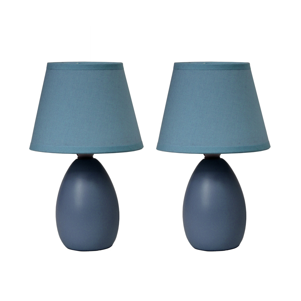 Simple Designs Mini Egg Oval Ceramic Table Lamp 2 Pack Set Blue