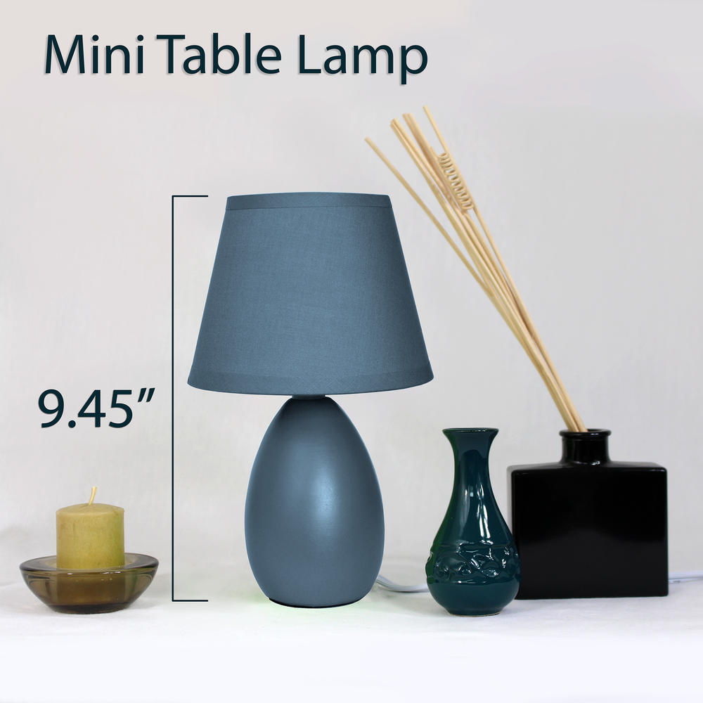 Simple Designs Mini Egg Oval Ceramic Table Lamp 2 Pack Set Blue