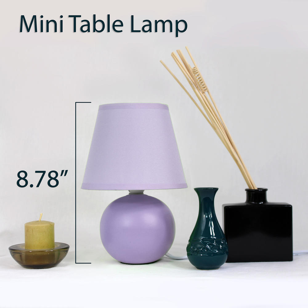 Simple Designs Mini Ceramic Globe Table Lamp 2 Pack Set Purple