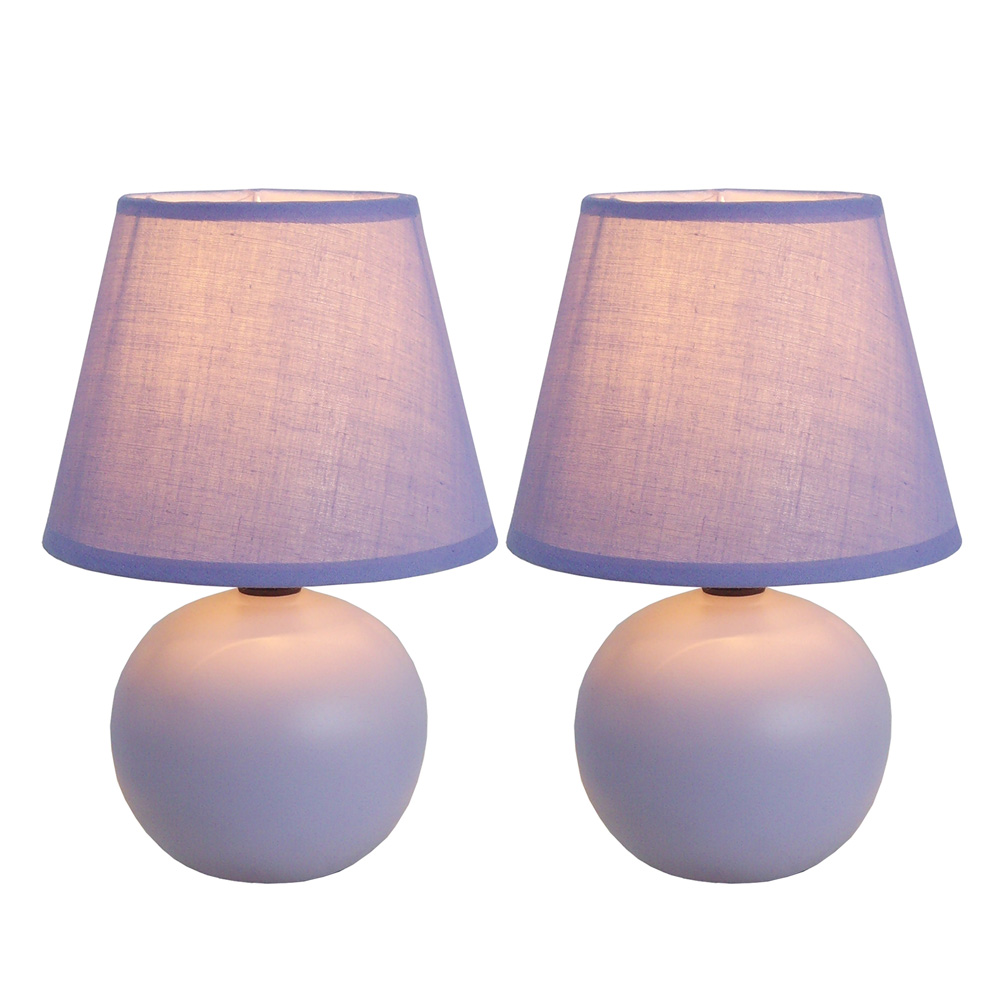 Simple Designs Mini Ceramic Globe Table Lamp 2 Pack Set Purple