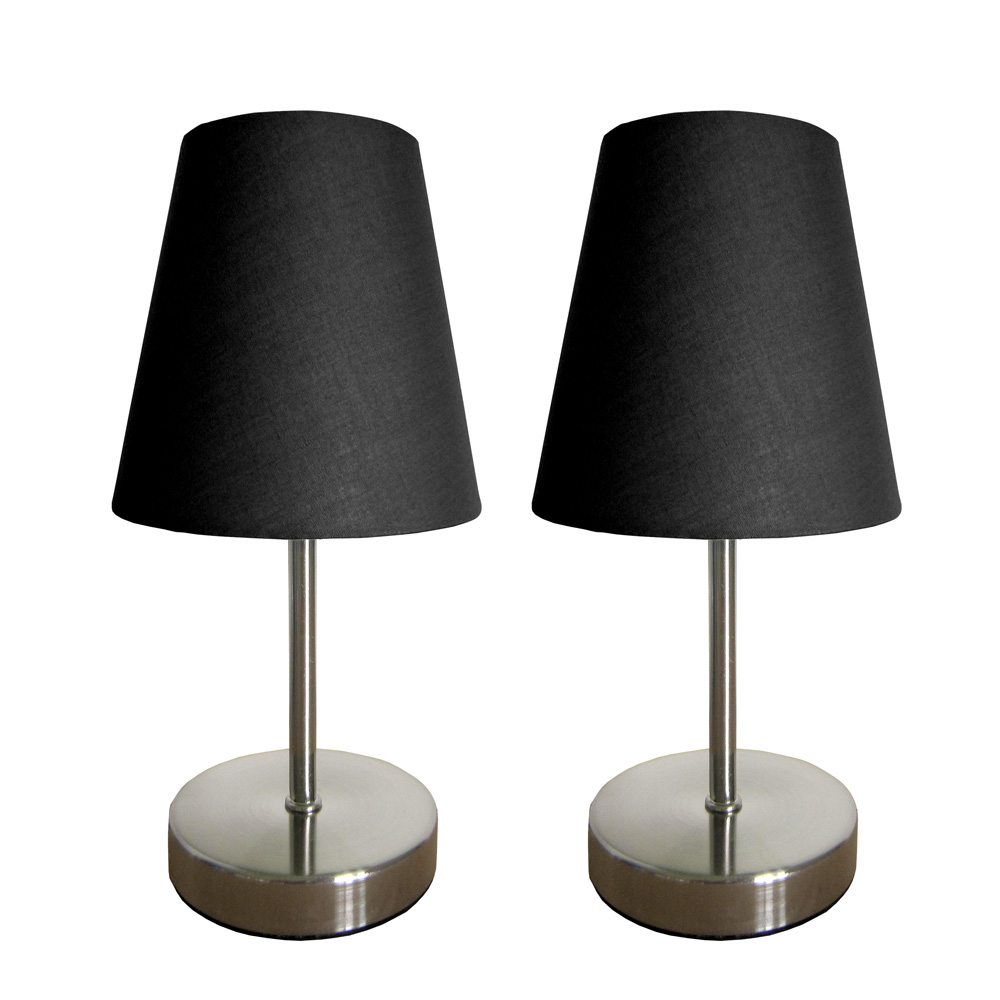 Simple Designs Sand Nickel Mini Basic Table Lamp with Black Fabric Shade 2 Pack Set