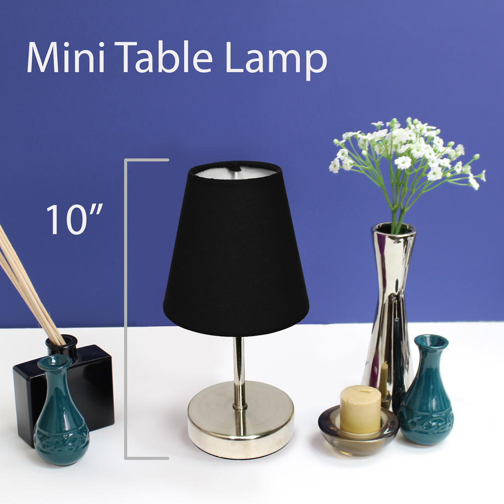 Simple Designs Sand Nickel Mini Basic Table Lamp with Black Fabric