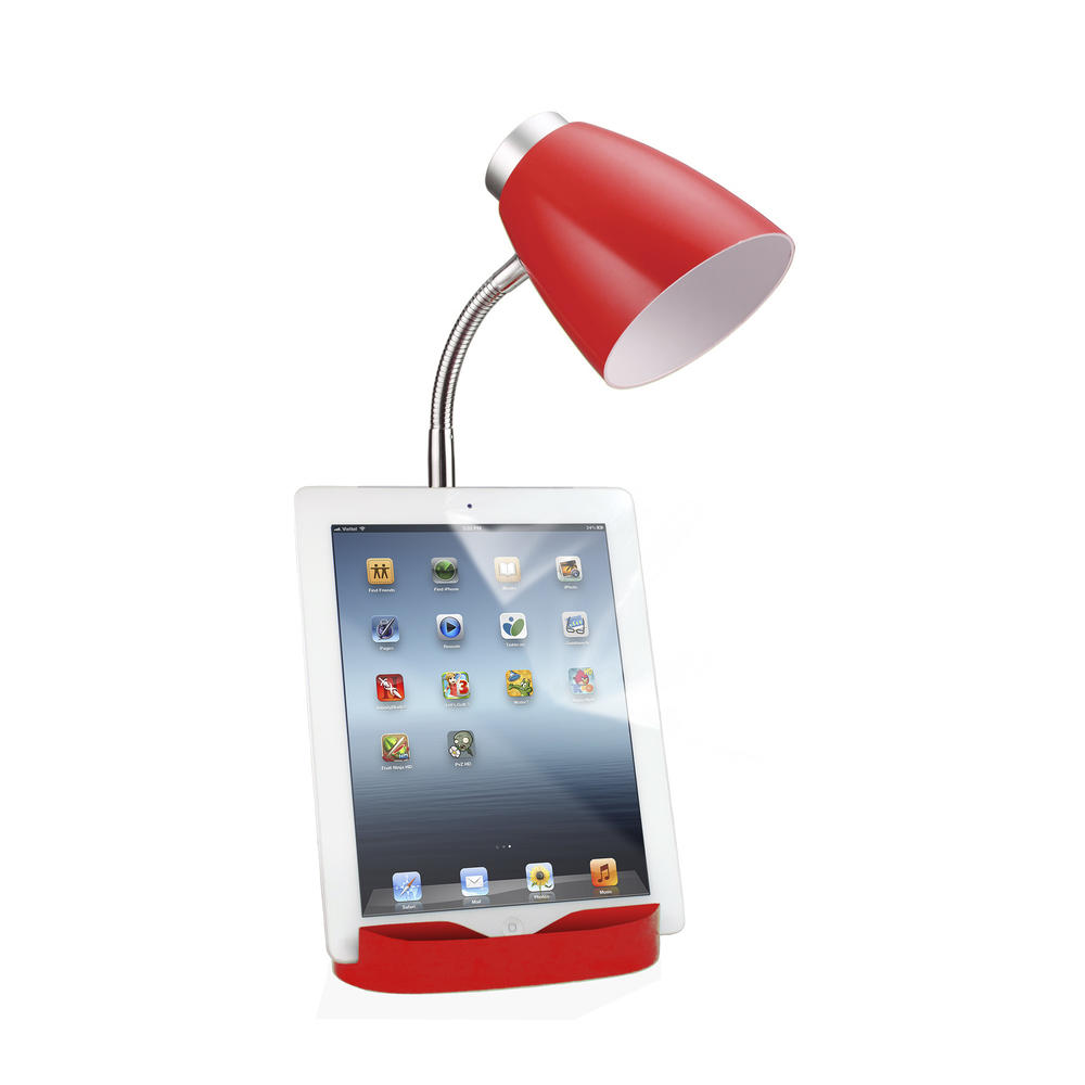 Limelights Gooseneck Organizer Desk Lamp with iPad Tablet Stand Book Holder Red