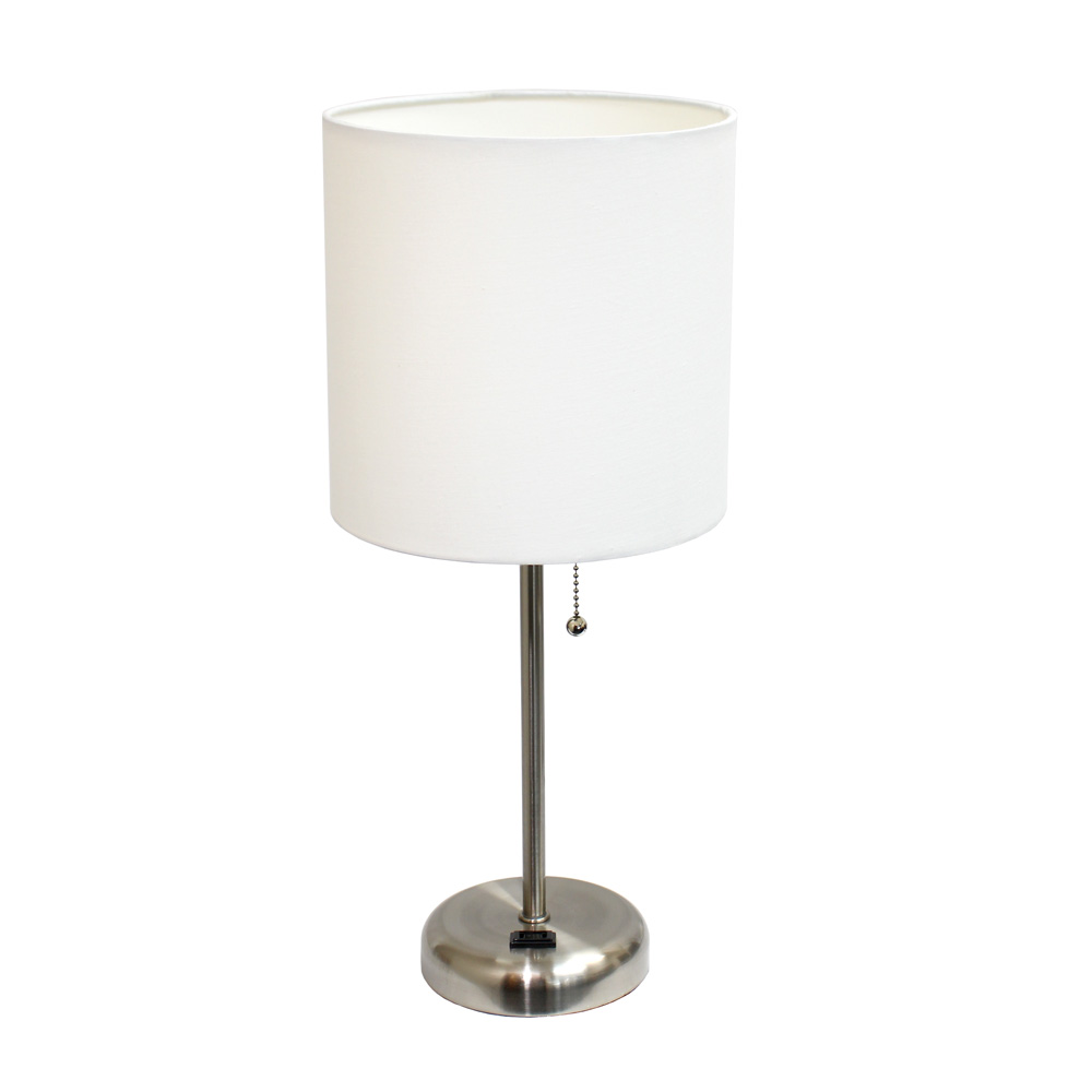 Limelights Stick Lamp with Charging Outlet and White Fabric Shade