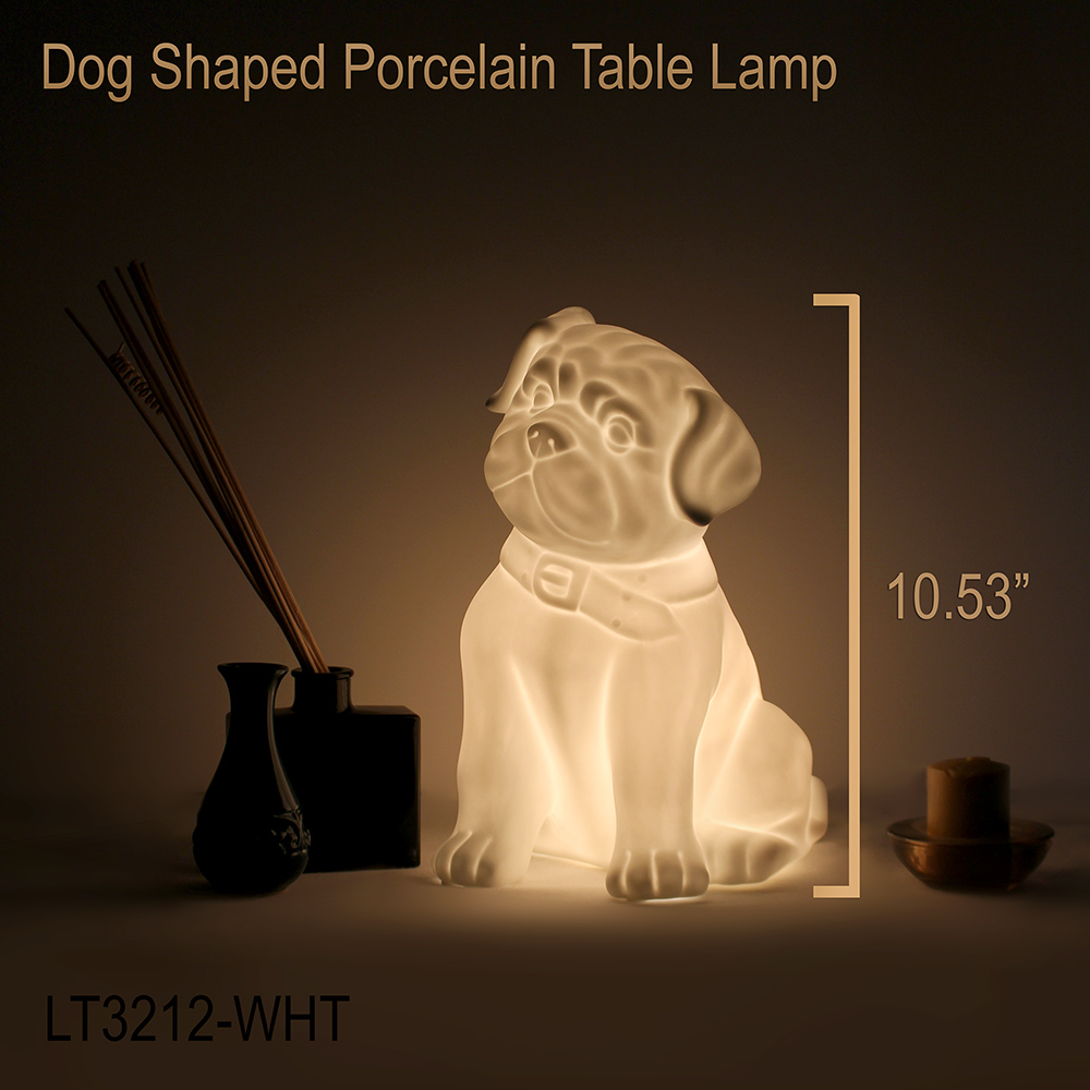 Simple Designs Animal Light Porcelain Puppy Dog Shaped Table Lamp
