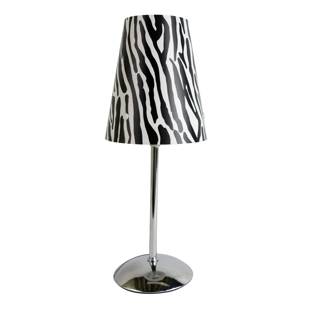Limelights Mini Silver Table Lamp with Plastic Zebra Print Shade