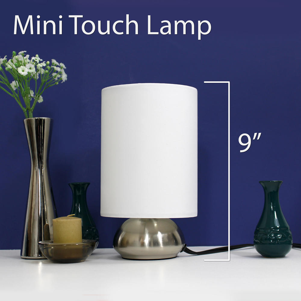 Simple Designs Gemini 2 Pack Mini Touch Lamps with Brushed Nickel Metal