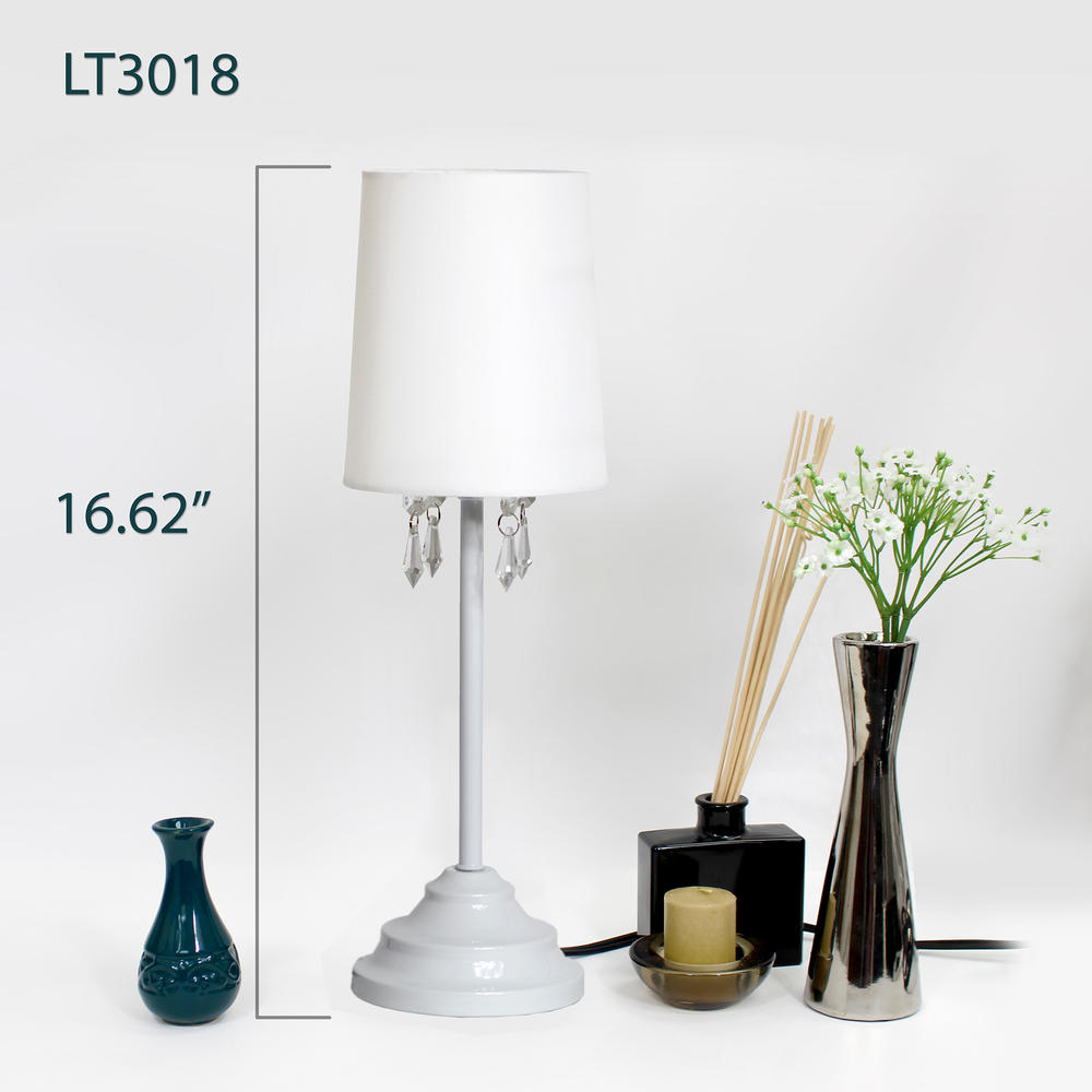 Simple Designs Table Lamp with White Shade and Hanging Acrylic Beads