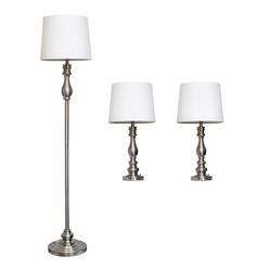 Elegant Designs Brushed Steel 3-Pack Lamp Set, 2 Table Lamps, 1 Floor Lamp
