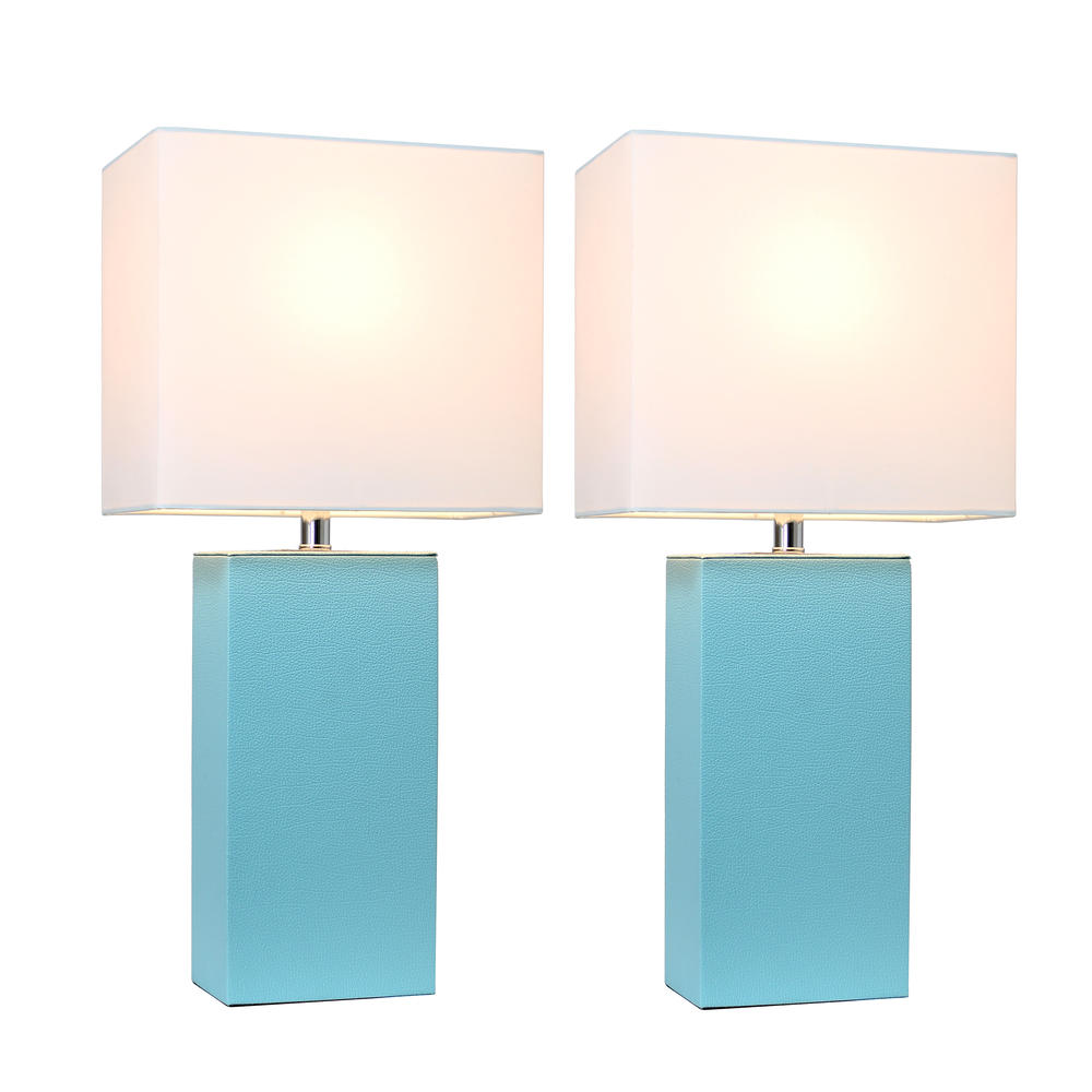 Elegant Designs  2 Pack Modern Leather Table Lamps with White Fabric Shades